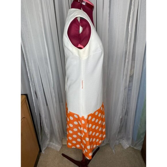 Dress Vintage 60s drop waist polka dot orange white - Picture 7 of 13